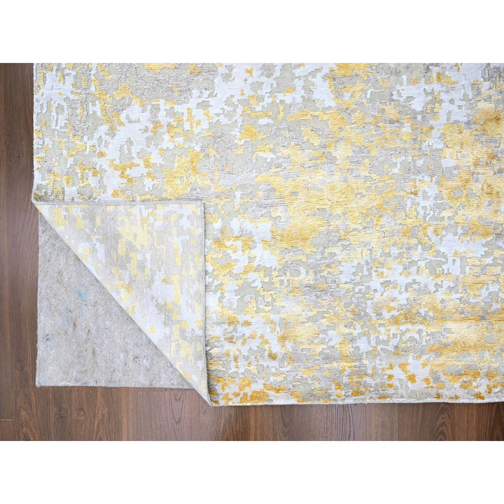 10'0" x 13'10" New Hand Knotted Beige Wool & Silk Rectangle Oriental Rug - MOA10210198