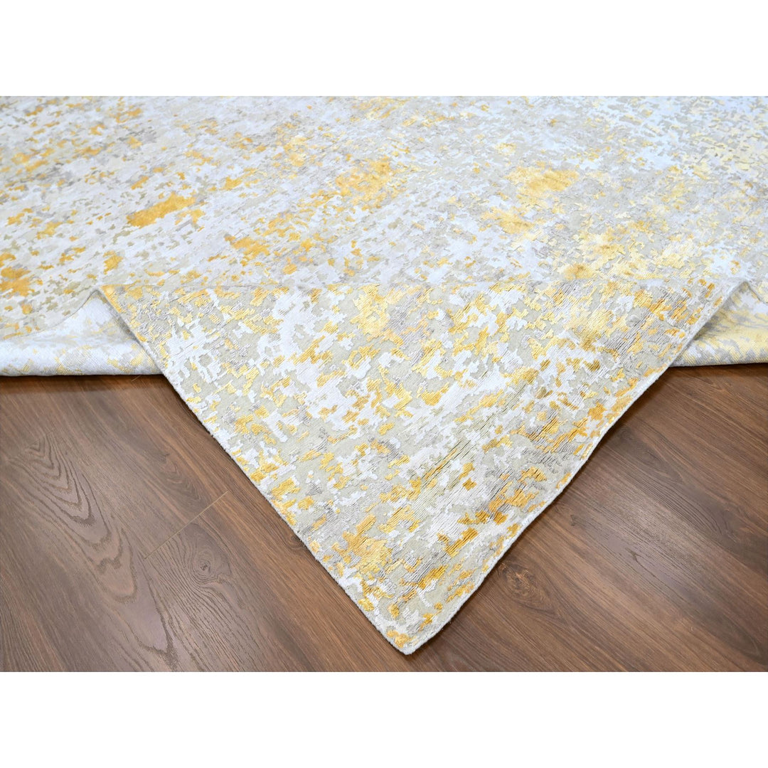 10'0" x 13'10" New Hand Knotted Beige Wool & Silk Rectangle Oriental Rug - MOA10210198