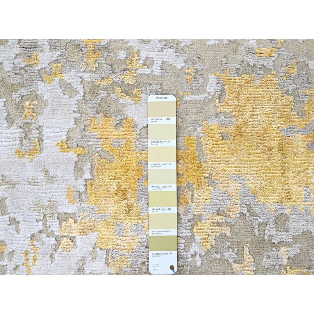 10'0" x 13'10" New Hand Knotted Beige Wool & Silk Rectangle Oriental Rug - MOA10210198