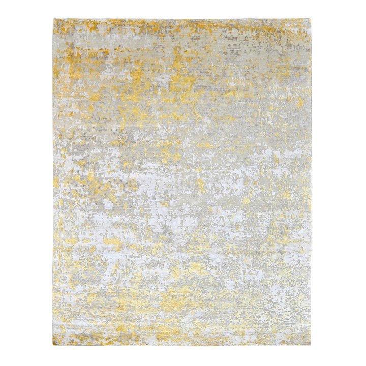 7'11" x 9'9" New Hand Knotted Beige Wool & Silk Rectangle Oriental Rug - MOA10210199