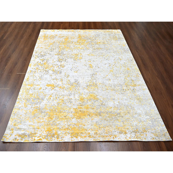 7'11" x 9'9" New Hand Knotted Beige Wool & Silk Rectangle Oriental Rug - MOA10210199