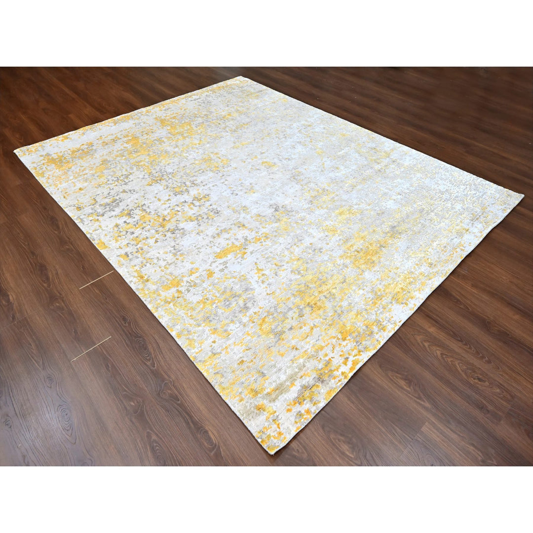 7'11" x 9'9" New Hand Knotted Beige Wool & Silk Rectangle Oriental Rug - MOA10210199