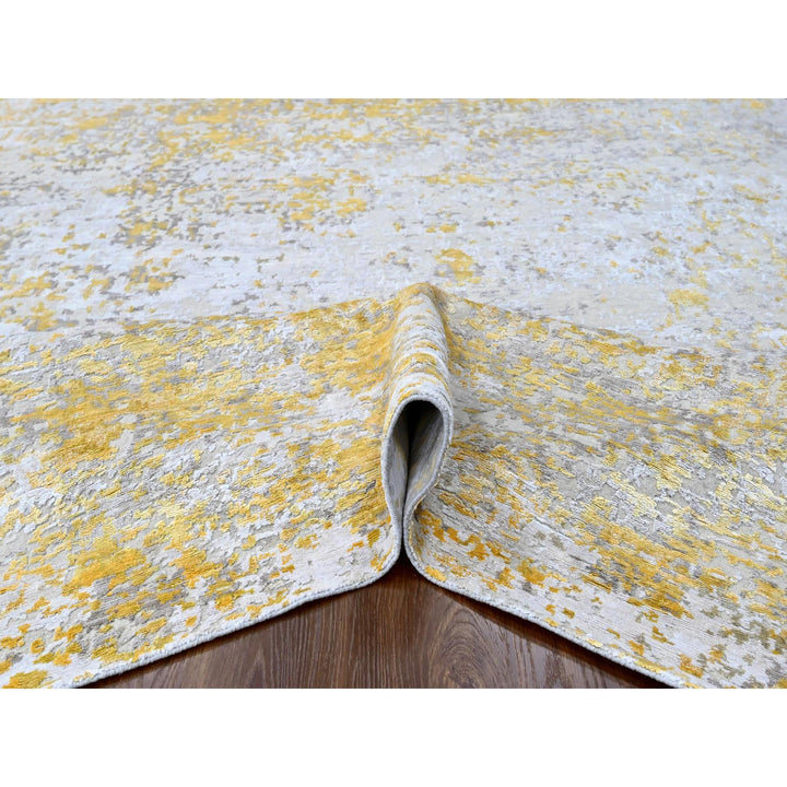 7'11" x 9'9" New Hand Knotted Beige Wool & Silk Rectangle Oriental Rug - MOA10210199