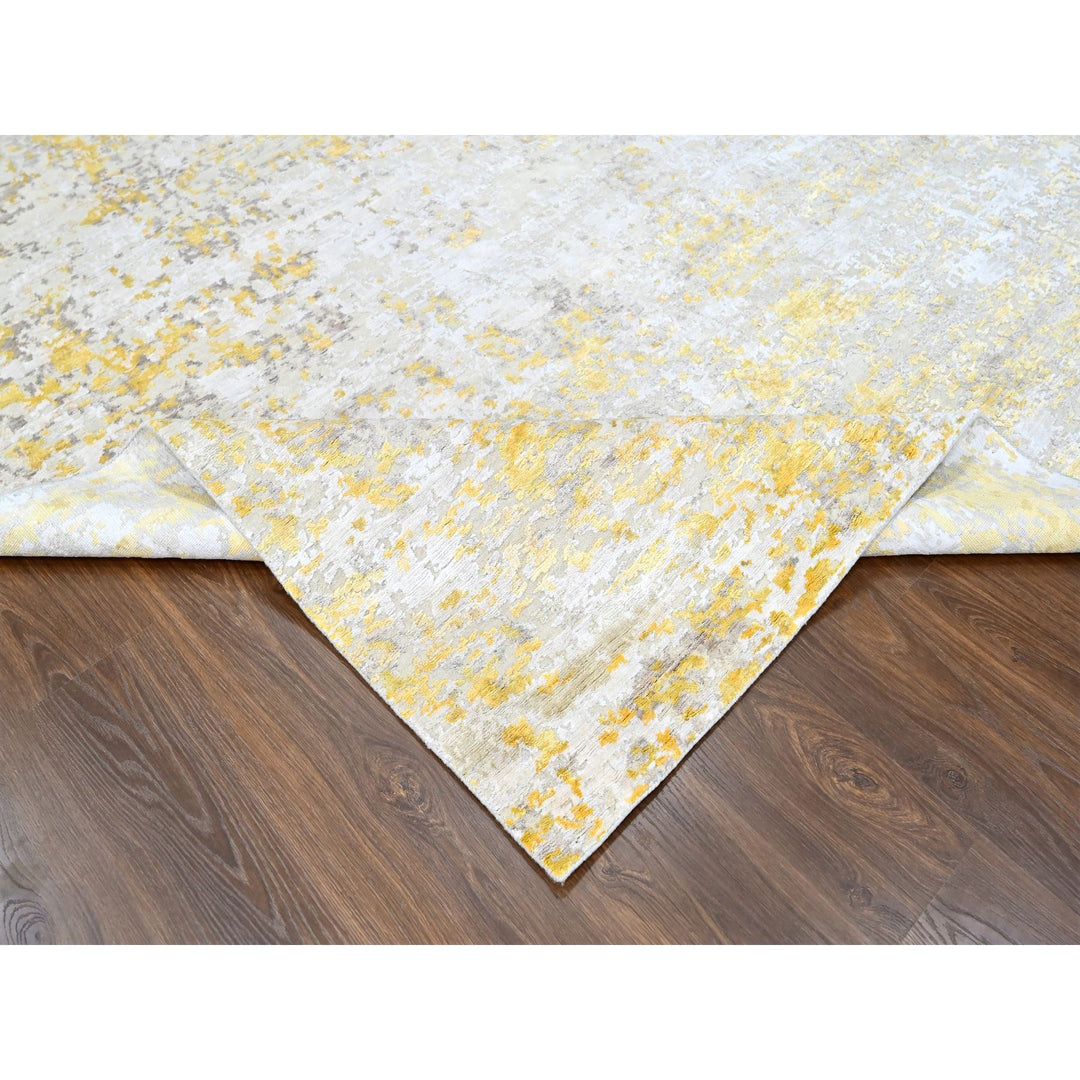 7'11" x 9'9" New Hand Knotted Beige Wool & Silk Rectangle Oriental Rug - MOA10210199