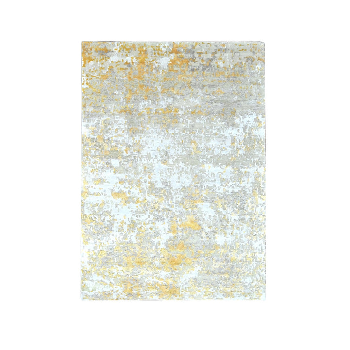 5'0" x 6'11" New Hand Knotted Beige Wool & Silk Rectangle Oriental Rug - MOA10210200