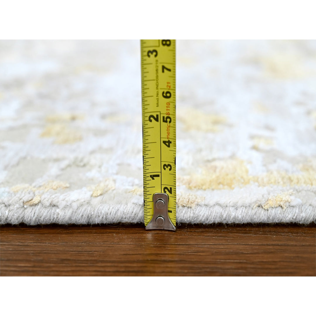 5'0" x 6'11" New Hand Knotted Beige Wool & Silk Rectangle Oriental Rug - MOA10210200