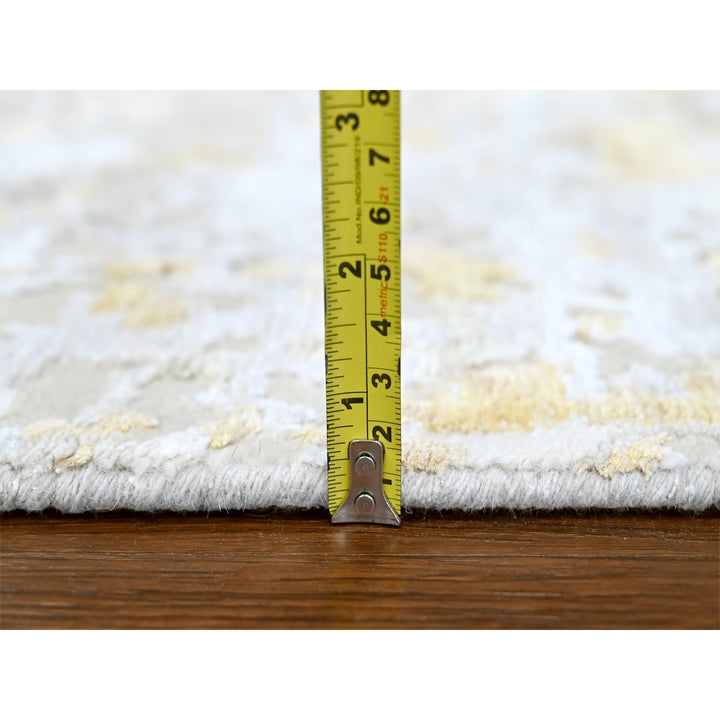 5'0" x 6'11" New Hand Knotted Beige Wool & Silk Rectangle Oriental Rug - MOA10210200