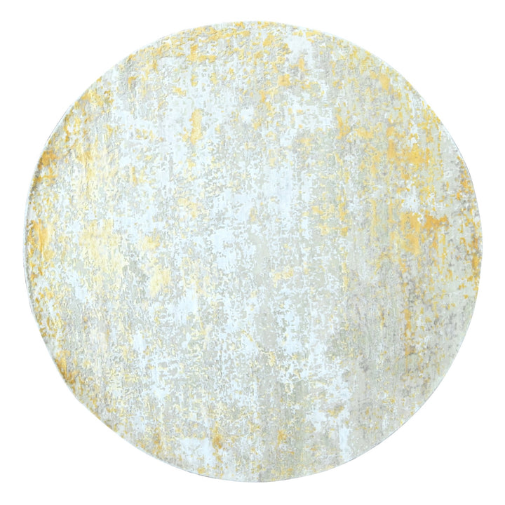 7'9" x 7'9" New Hand Knotted Beige Wool & Silk Round Oriental Rug - MOA10210202