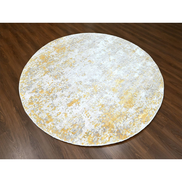 7'9" x 7'9" New Hand Knotted Beige Wool & Silk Round Oriental Rug - MOA10210202