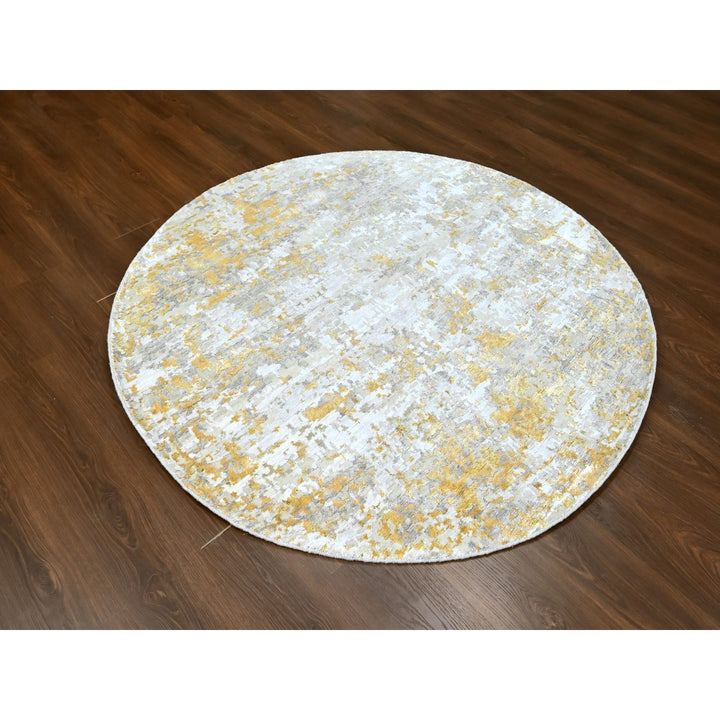 6'0" x 6'0" New Hand Knotted Beige Wool & Silk Round Oriental Rug - MOA10210203