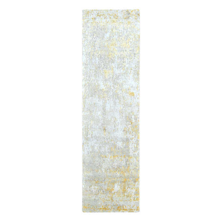 2'6" x 9'9" New Hand Knotted Beige Wool & Silk Runner Oriental Rug - MOA10210204