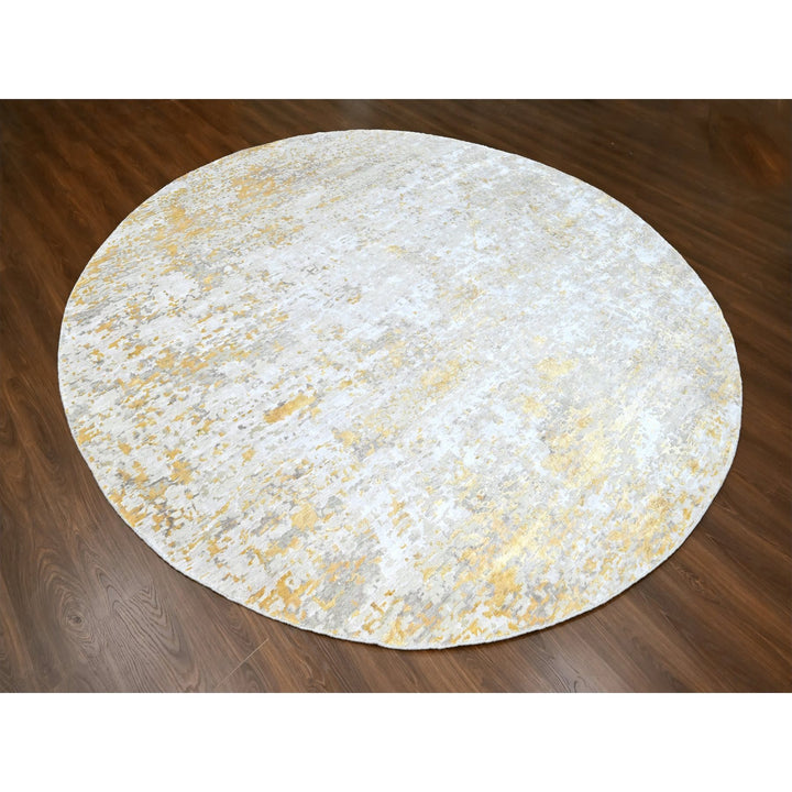 11'9" x 11'10" New Hand Knotted Beige Wool & Silk Round Oriental Rug - MOA10210206