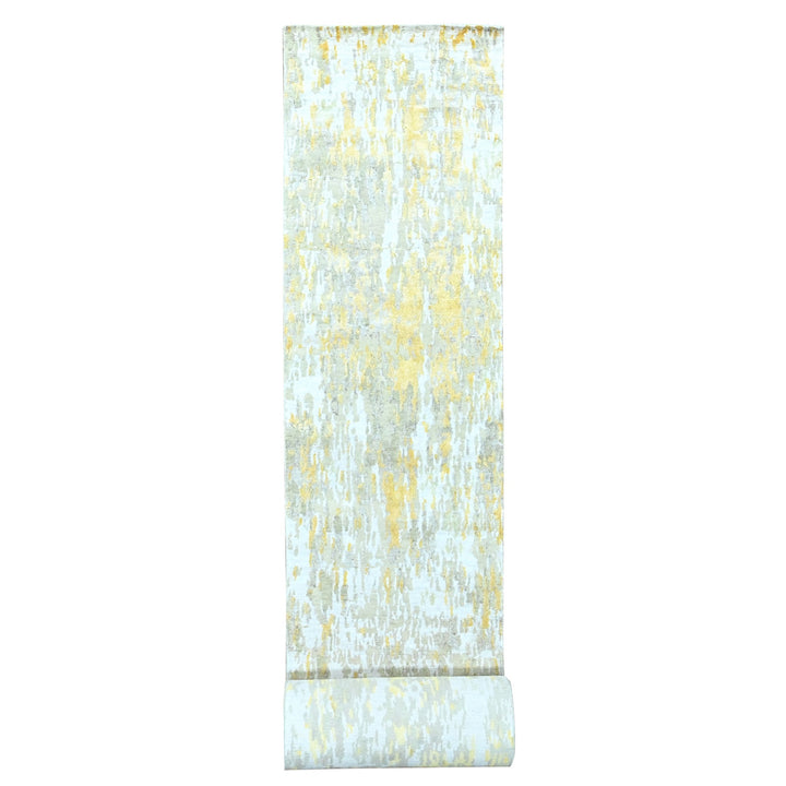 2'7" x 23'6" New Hand Knotted Beige Wool & Silk Runner Oriental Rug - MOA10210207