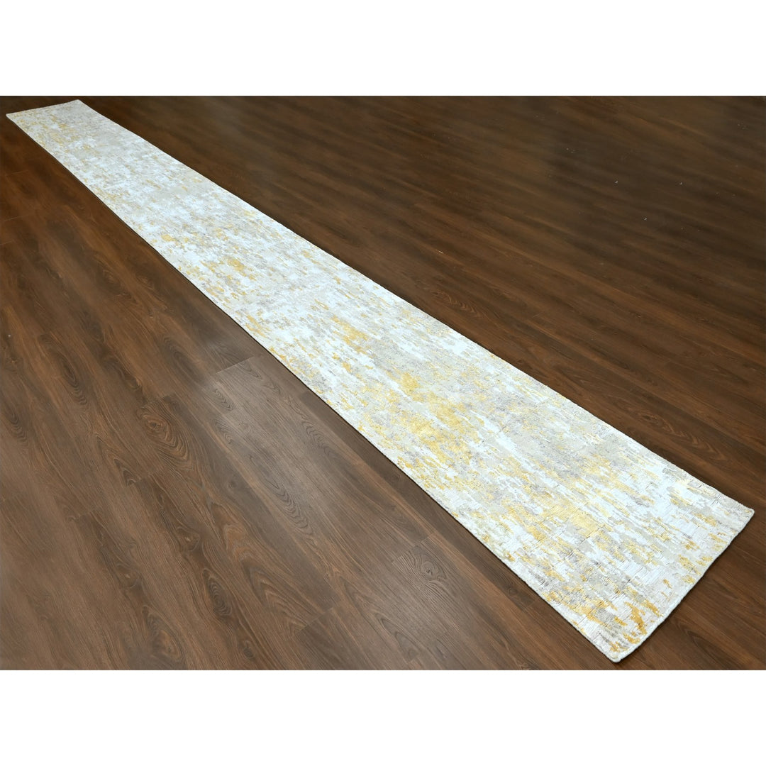 2'7" x 23'6" New Hand Knotted Beige Wool & Silk Runner Oriental Rug - MOA10210207