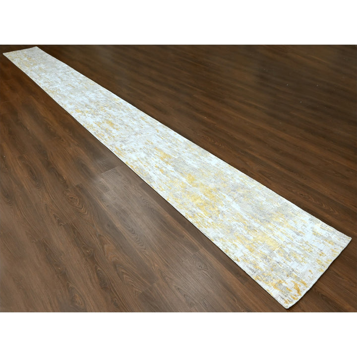 2'7" x 23'6" New Hand Knotted Beige Wool & Silk Runner Oriental Rug - MOA10210207