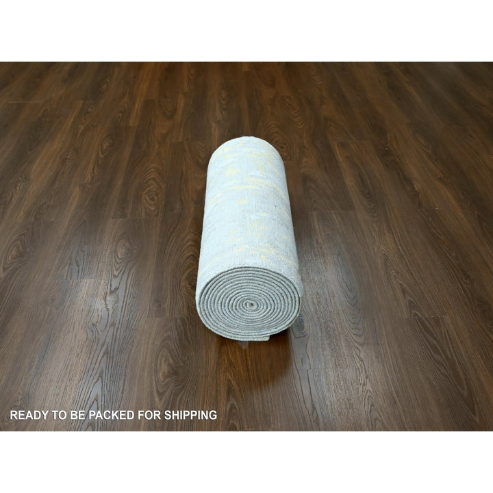 2'7" x 23'6" New Hand Knotted Beige Wool & Silk Runner Oriental Rug - MOA10210207