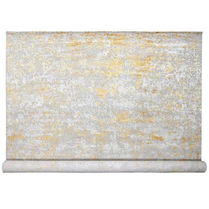 12'0" x 14'9" New Hand Knotted Beige Wool & Silk Rectangle Oriental Rug - MOA10210208