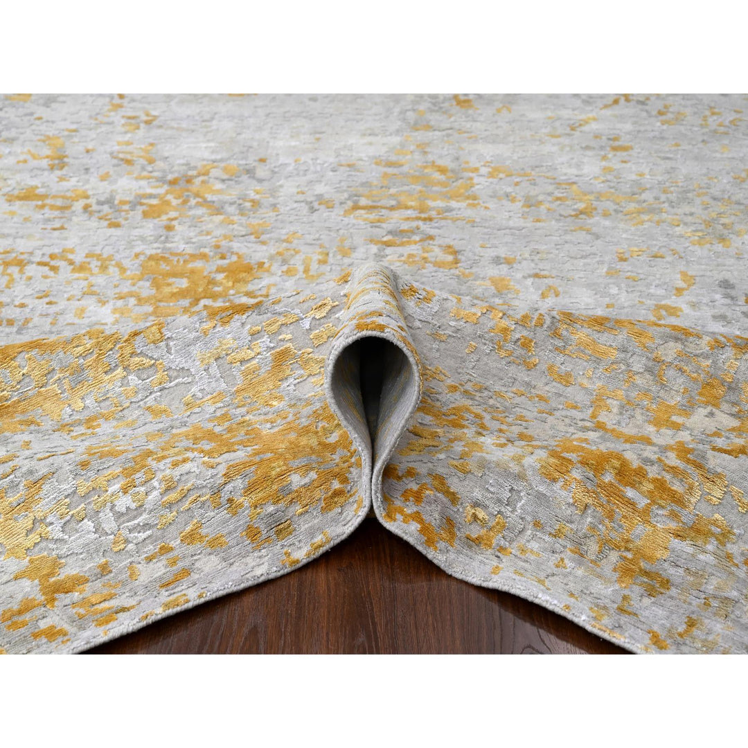 12'0" x 14'9" New Hand Knotted Beige Wool & Silk Rectangle Oriental Rug - MOA10210208