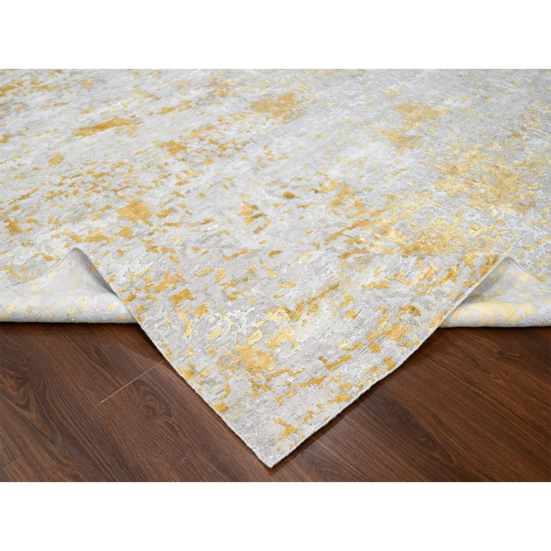 12'0" x 14'9" New Hand Knotted Beige Wool & Silk Rectangle Oriental Rug - MOA10210208