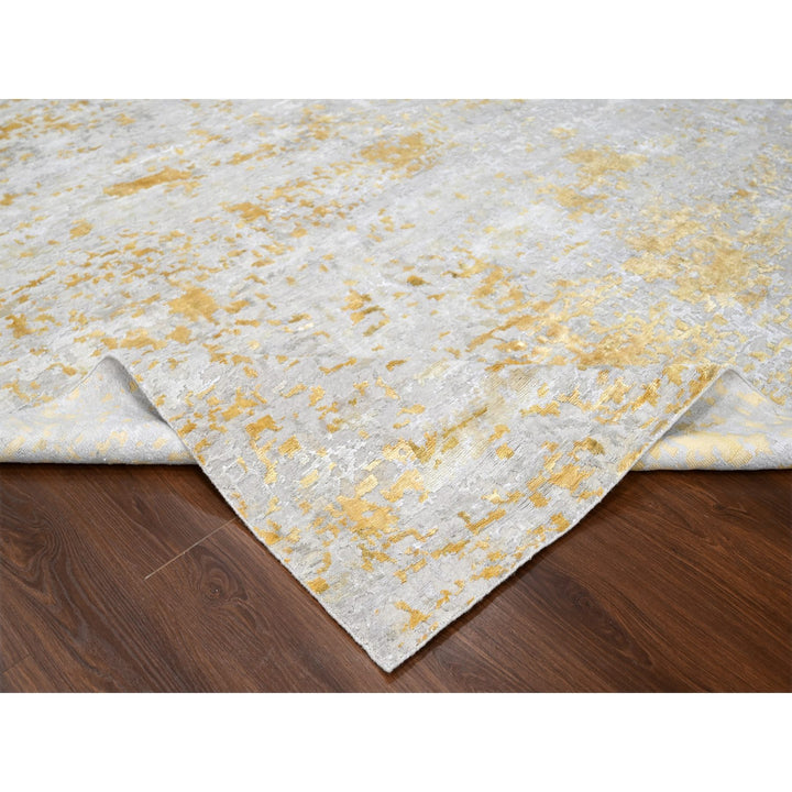 12'0" x 14'9" New Hand Knotted Beige Wool & Silk Rectangle Oriental Rug - MOA10210208