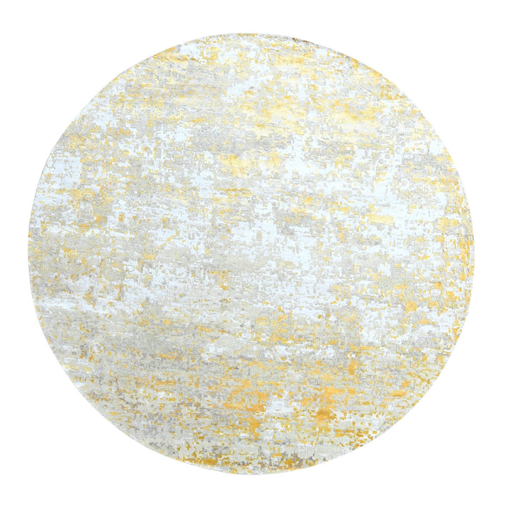 9'9" x 9'11" New Hand Knotted Beige Wool & Silk Round Oriental Rug - MOA10210209