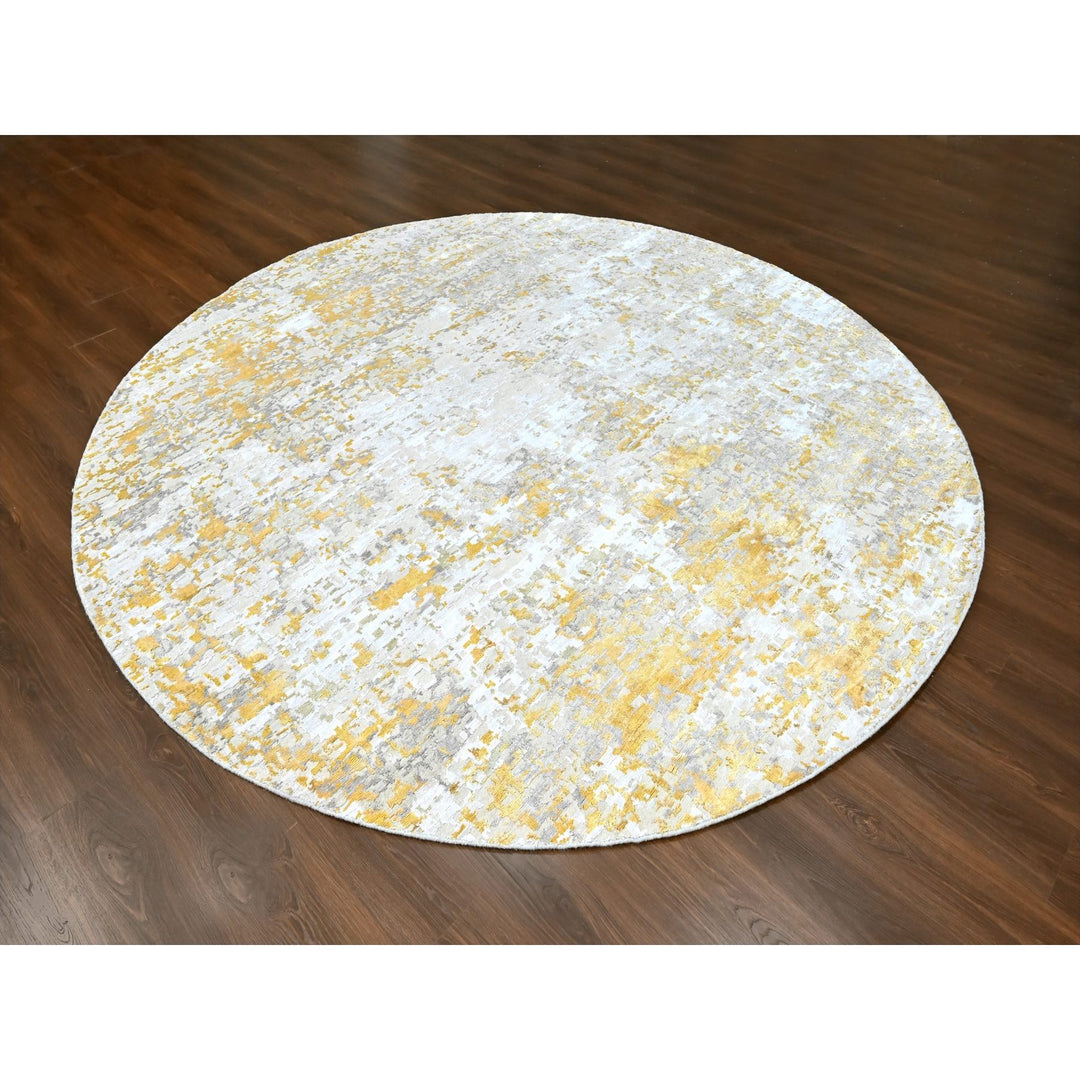 9'9" x 9'11" New Hand Knotted Beige Wool & Silk Round Oriental Rug - MOA10210209
