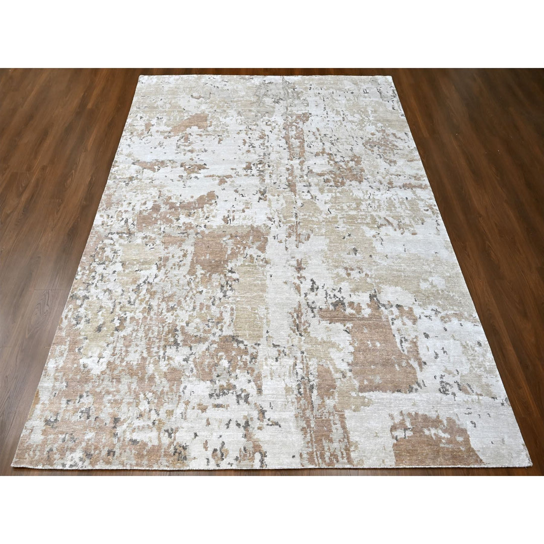 8'11" x 12'1" New Hand Knotted Brown Silk Rectangle Oriental Rug - MOA10210211
