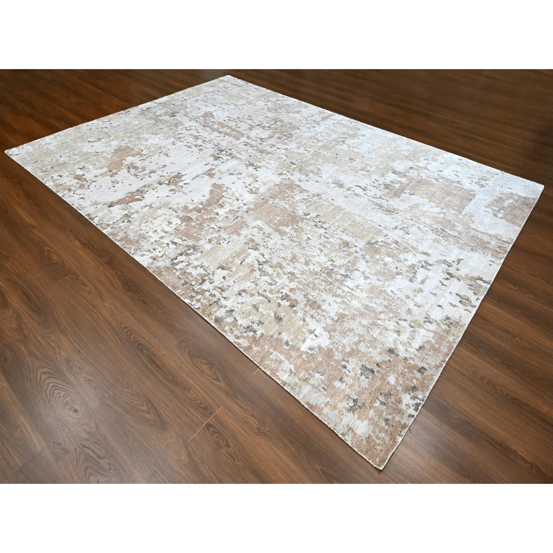 8'11" x 12'1" New Hand Knotted Brown Silk Rectangle Oriental Rug - MOA10210211