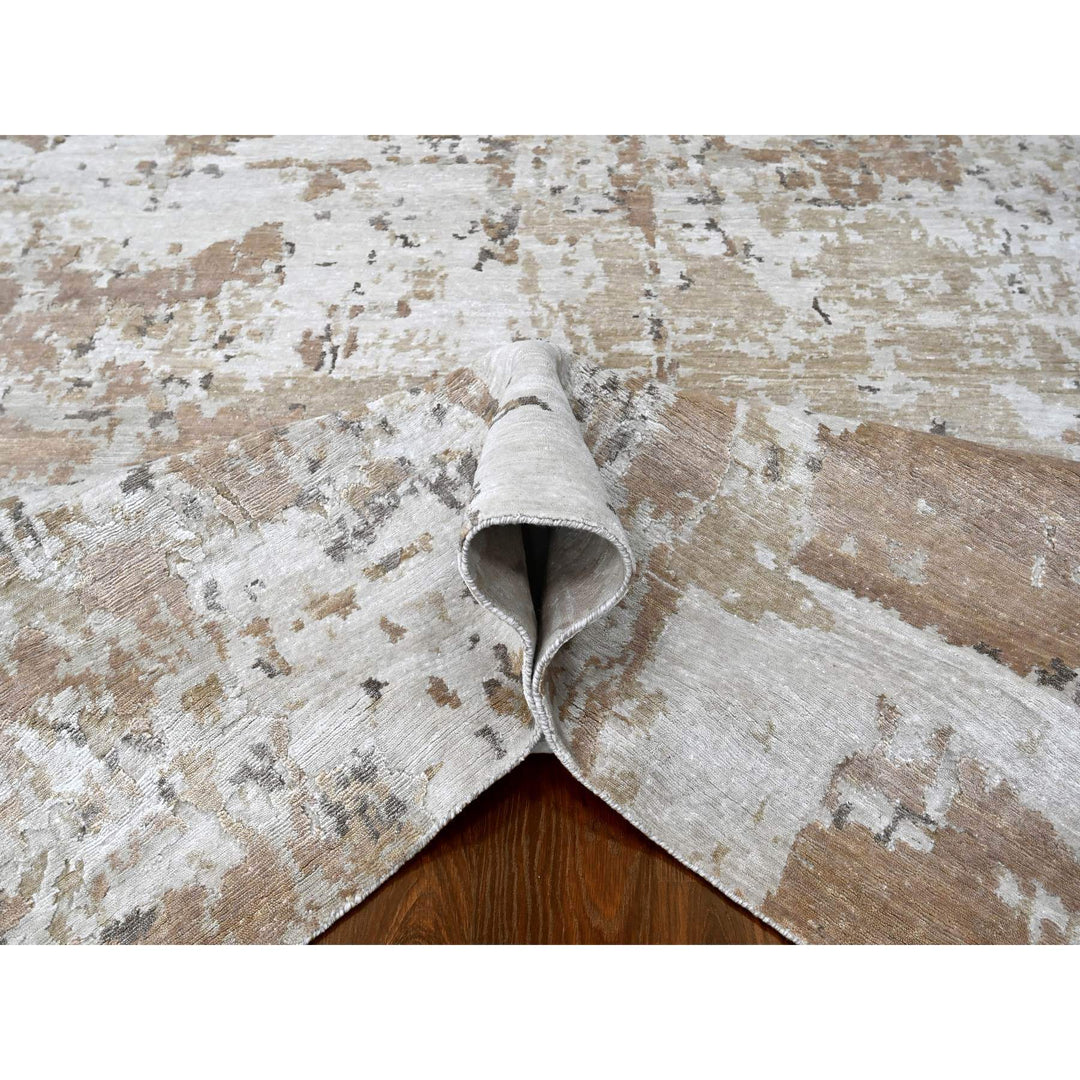 8'11" x 12'1" New Hand Knotted Brown Silk Rectangle Oriental Rug - MOA10210211