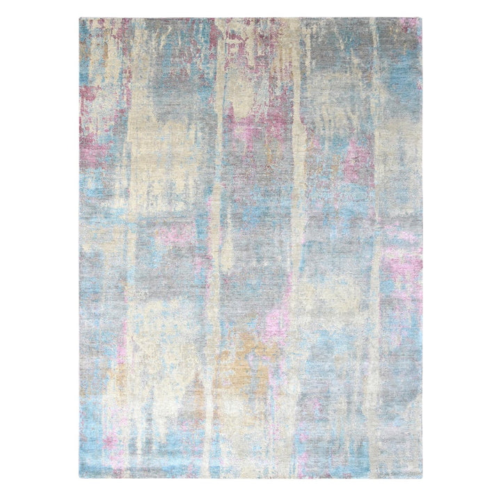 8'11" x 12'0" New Hand Knotted Yellow Wool & Silk Rectangle Oriental Rug - MOA10210212