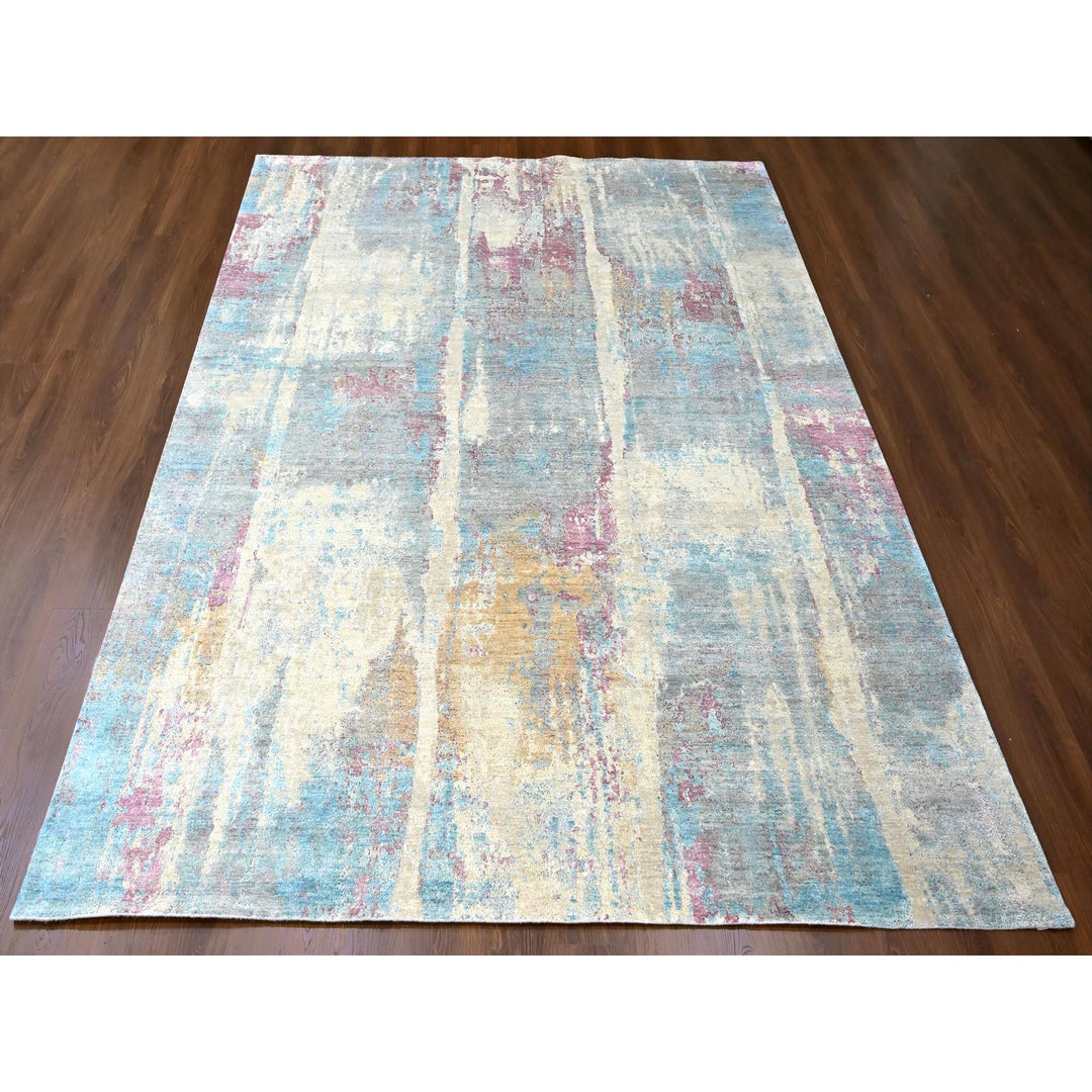 8'11" x 12'0" New Hand Knotted Yellow Wool & Silk Rectangle Oriental Rug - MOA10210212