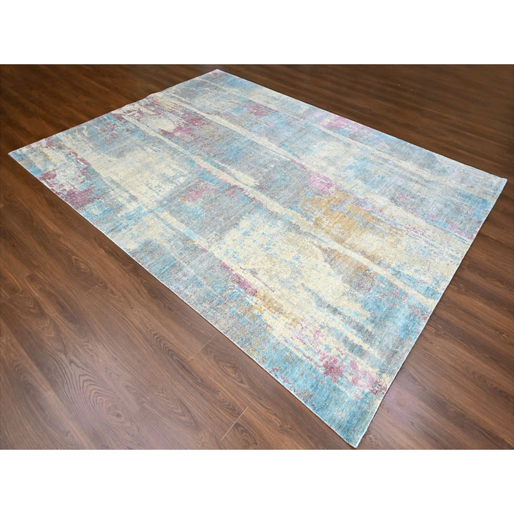 8'11" x 12'0" New Hand Knotted Yellow Wool & Silk Rectangle Oriental Rug - MOA10210212