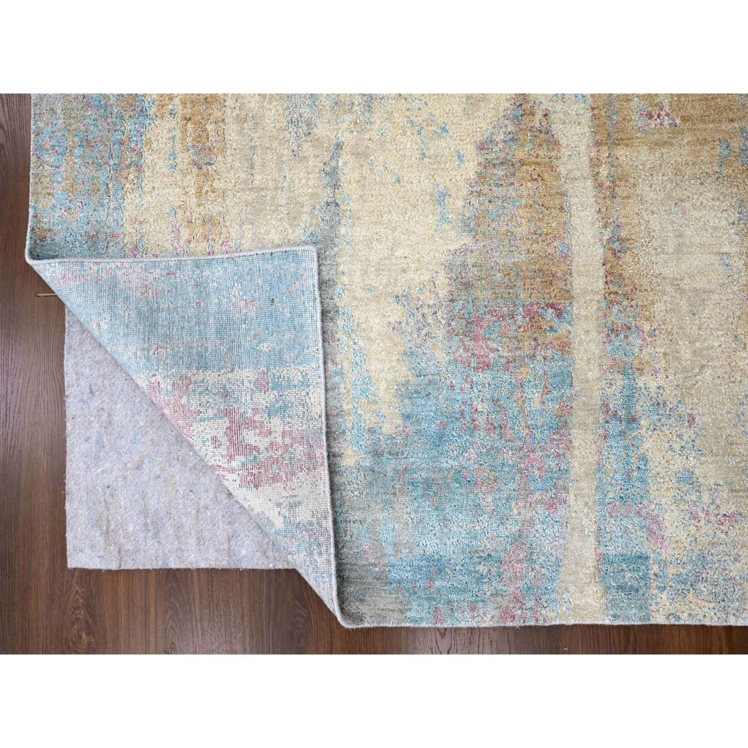 8'11" x 12'0" New Hand Knotted Yellow Wool & Silk Rectangle Oriental Rug - MOA10210212