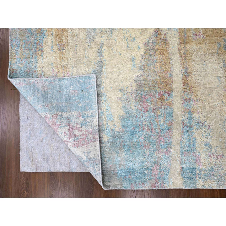 8'11" x 12'0" New Hand Knotted Yellow Wool & Silk Rectangle Oriental Rug - MOA10210212