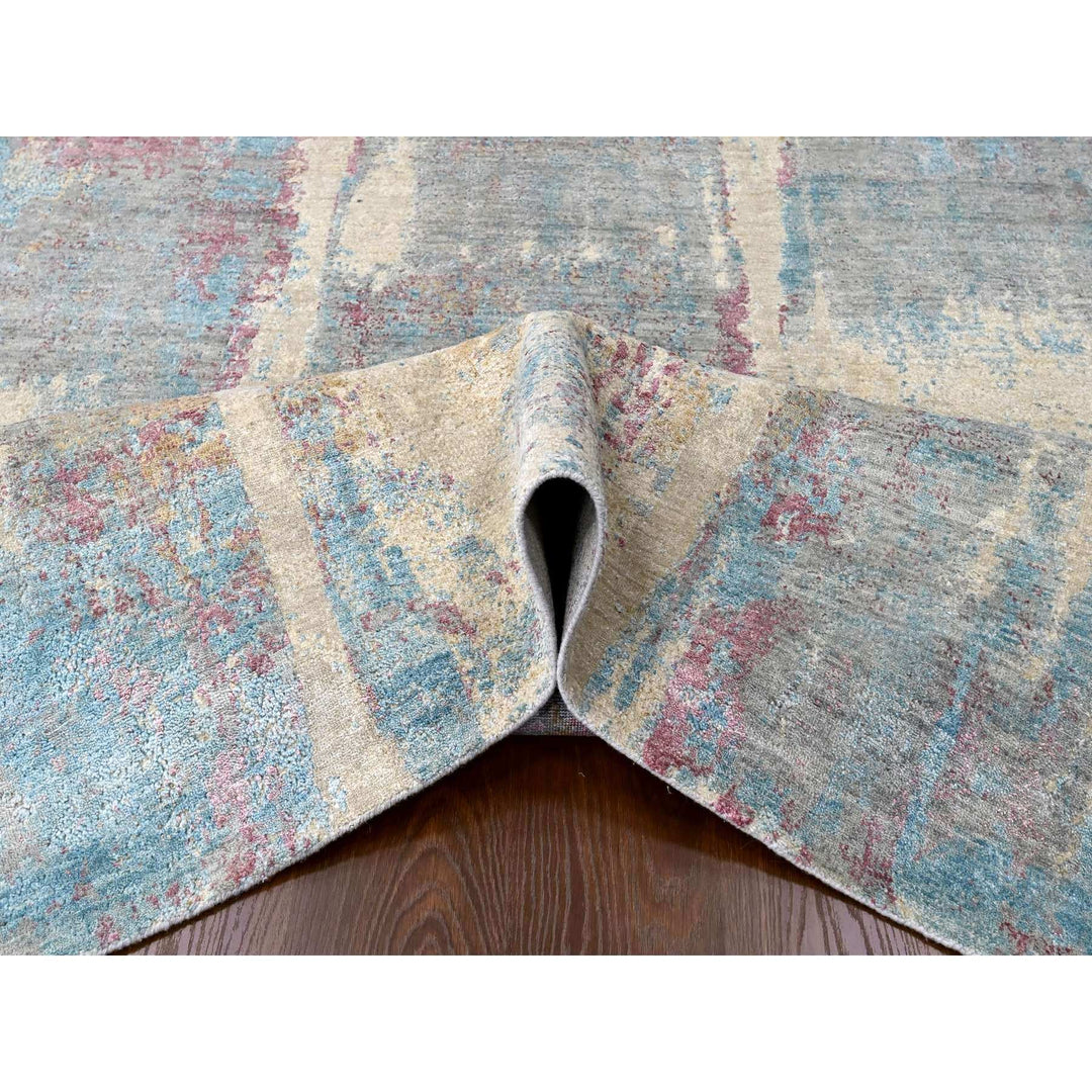 8'11" x 12'0" New Hand Knotted Yellow Wool & Silk Rectangle Oriental Rug - MOA10210212