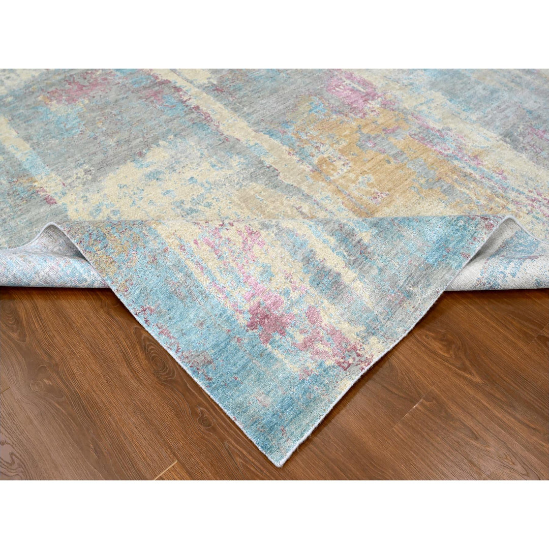 8'11" x 12'0" New Hand Knotted Yellow Wool & Silk Rectangle Oriental Rug - MOA10210212