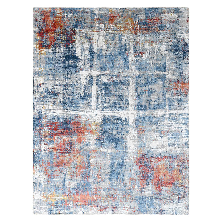 8'9" x 11'7" New Hand Knotted Blue Silk Rectangle Oriental Rug - MOA10210213