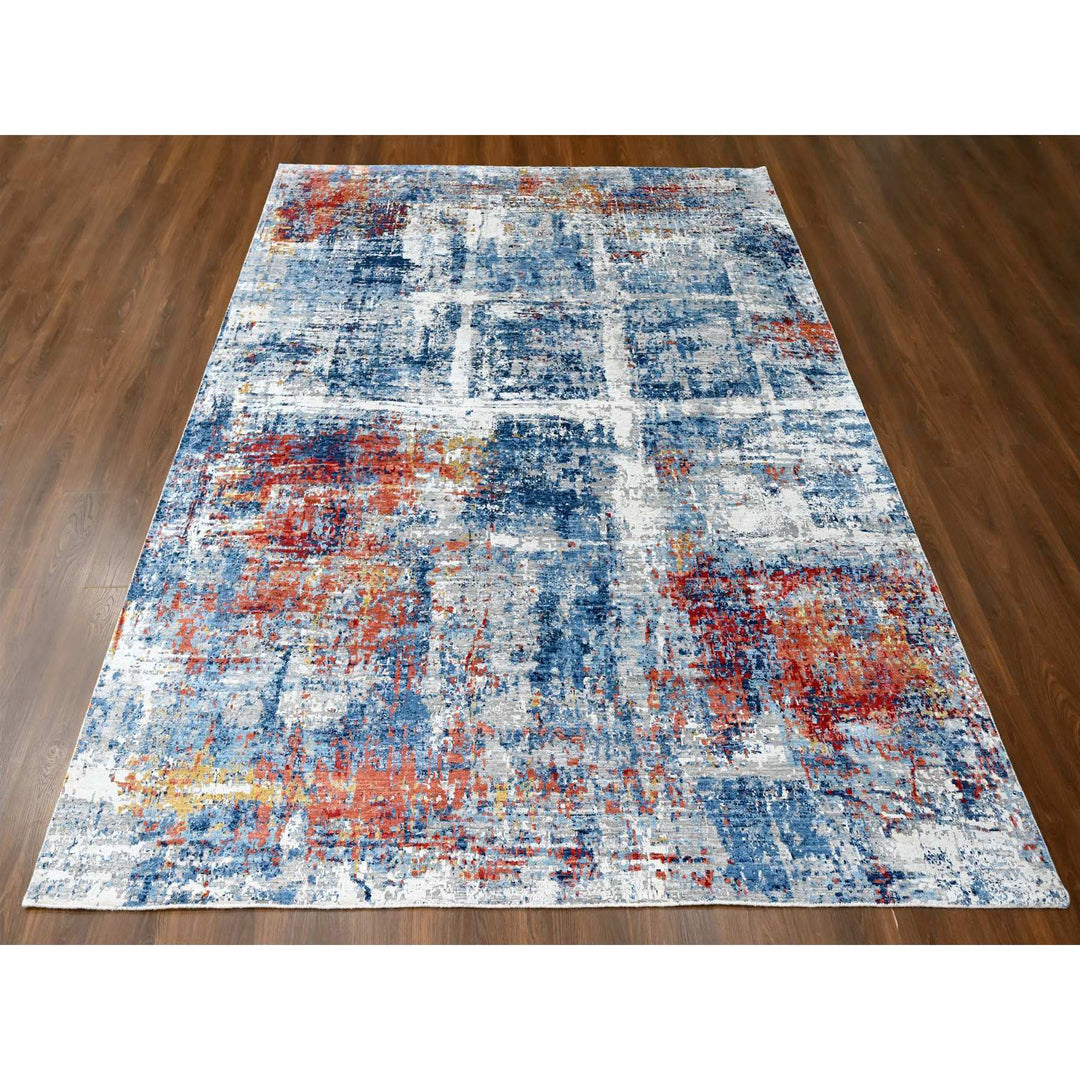 8'9" x 11'7" New Hand Knotted Blue Silk Rectangle Oriental Rug - MOA10210213