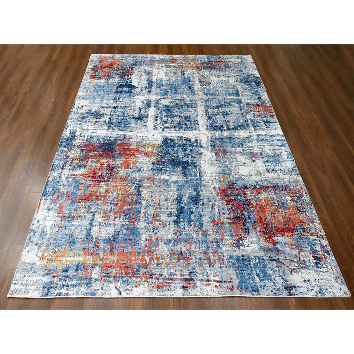 8'9" x 11'7" New Hand Knotted Blue Silk Rectangle Oriental Rug - MOA10210213