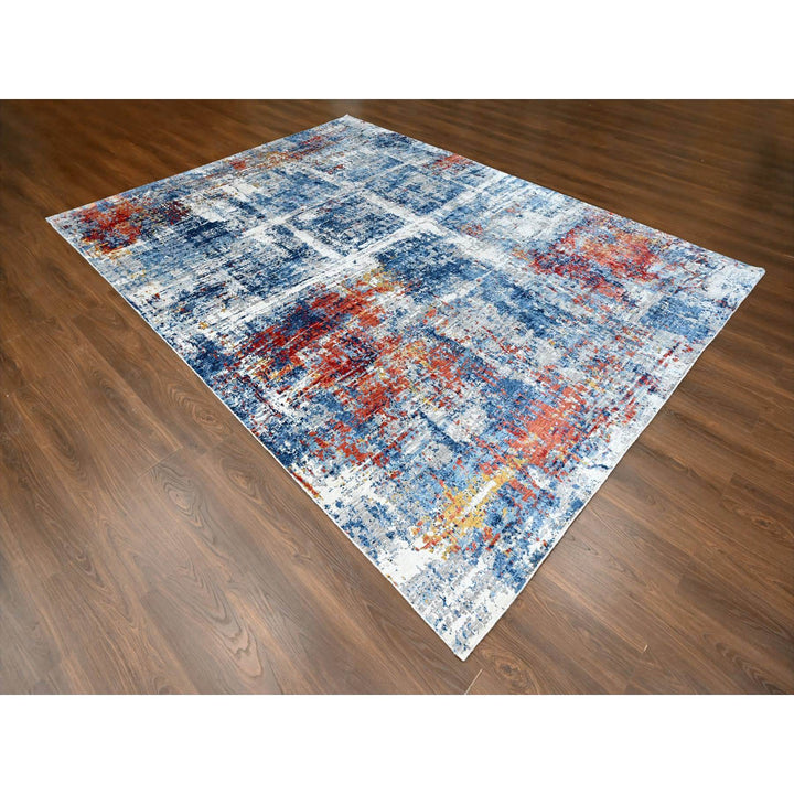 8'9" x 11'7" New Hand Knotted Blue Silk Rectangle Oriental Rug - MOA10210213