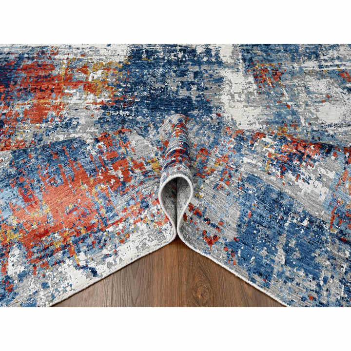 8'9" x 11'7" New Hand Knotted Blue Silk Rectangle Oriental Rug - MOA10210213