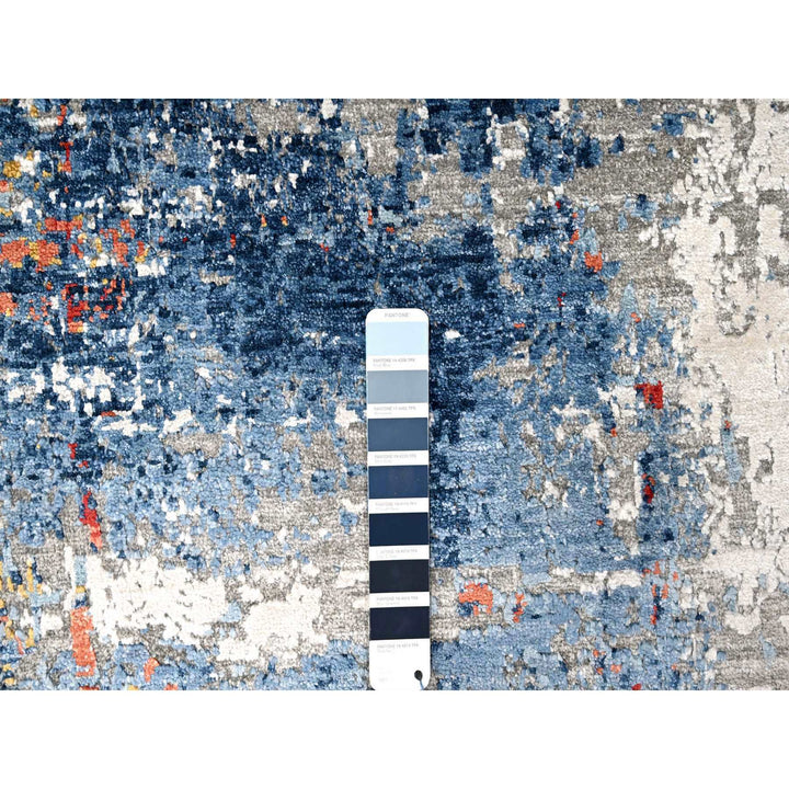 8'9" x 11'7" New Hand Knotted Blue Silk Rectangle Oriental Rug - MOA10210213