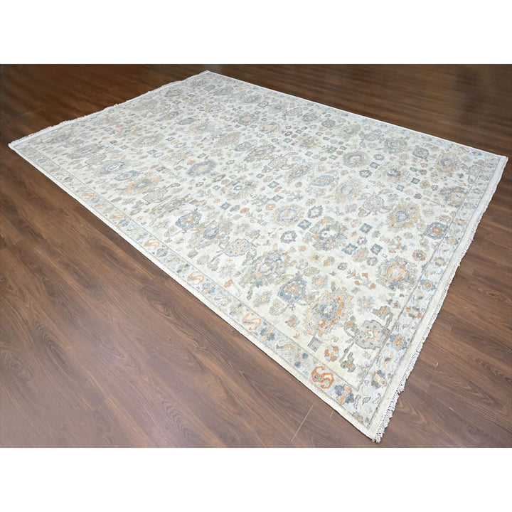 10'0" x 13'10" New Hand Knotted Ivory Wool Rectangle Oriental Rug - MOA10210216