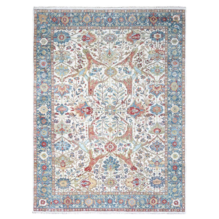 9'0" x 11'11" New Hand Knotted Ivory Wool Rectangle Oriental Rug - MOA10210220