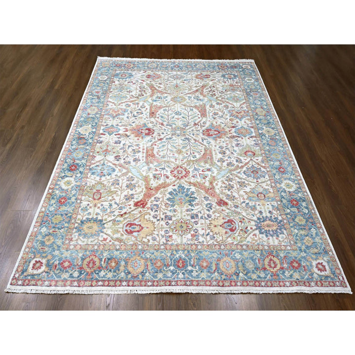 9'0" x 11'11" New Hand Knotted Ivory Wool Rectangle Oriental Rug - MOA10210220