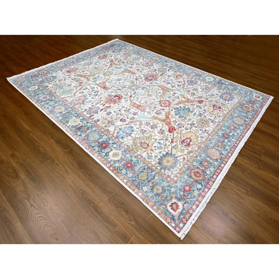 9'0" x 11'11" New Hand Knotted Ivory Wool Rectangle Oriental Rug - MOA10210220