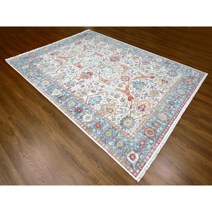 9'0" x 11'11" New Hand Knotted Ivory Wool Rectangle Oriental Rug - MOA10210220