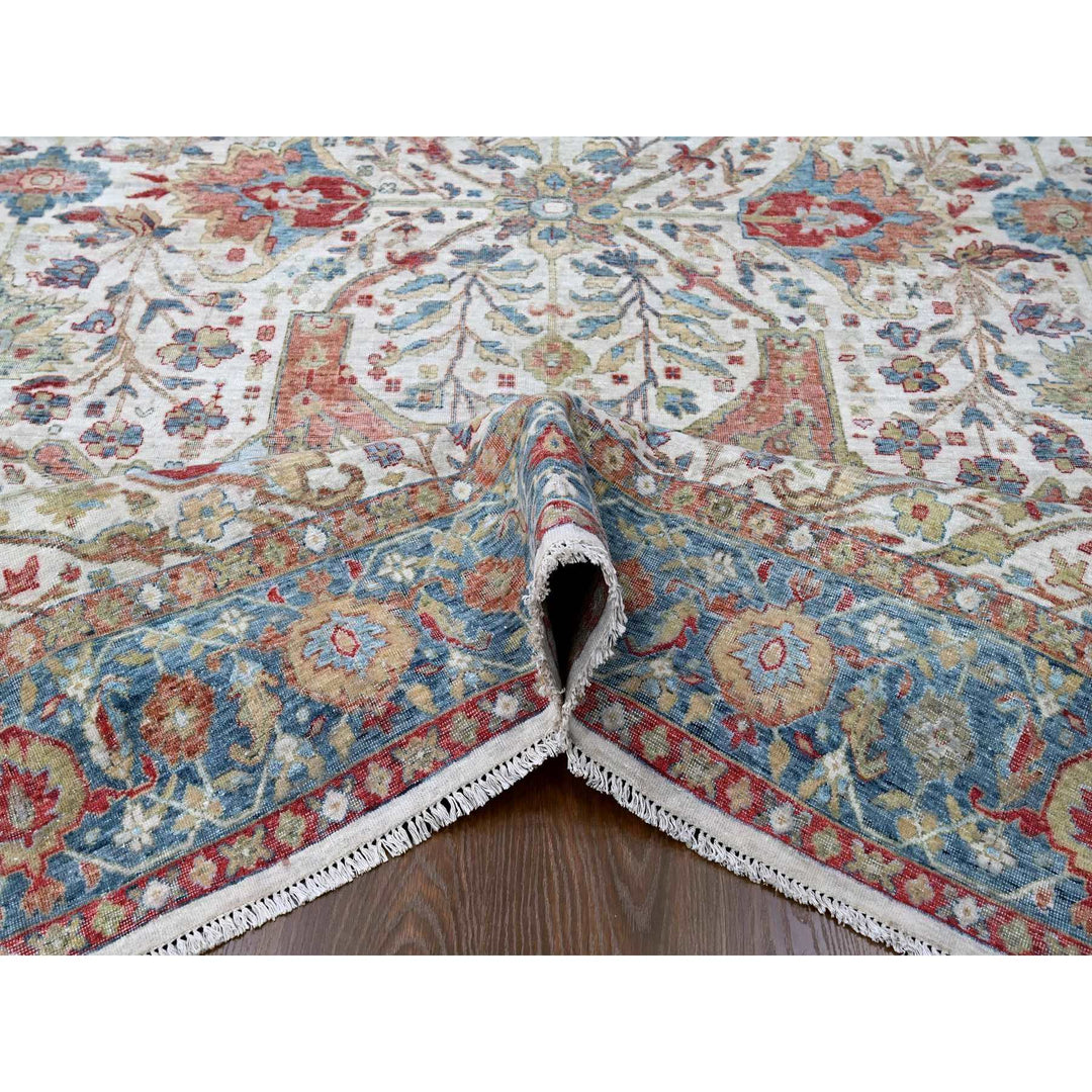 9'0" x 11'11" New Hand Knotted Ivory Wool Rectangle Oriental Rug - MOA10210220