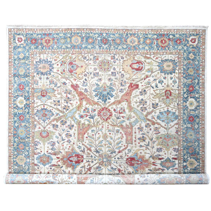 11'11" x 15'0" New Hand Knotted Ivory Wool Rectangle Oriental Rug - MOA10210222