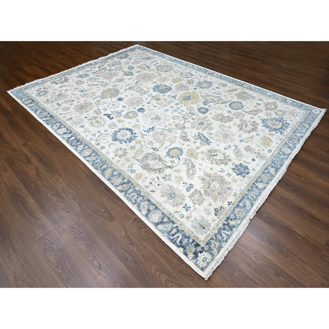 8'11" x 12'1" New Hand Knotted Ivory Wool Rectangle Oriental Rug - MOA10210224